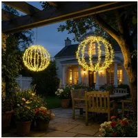 shop'n smile ideoon Hängeleuchte Solar Leuchtkugel Gartenkugel Ø40cm Blätterdesign 144 LEDs 2 Lichtmodi, LEDs, Warmweiß, 2 Modi, Solarbetrieb & Dämmerungssensor IP44, Dekoleuchte