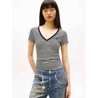 Tommy Jeans Kurzarmshirt TJW SLIM ESSENTIAL RIB V SHORT SLEEVE mit gerippter Struktur, V-Ausschnitt, Slim Fit