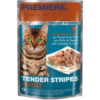 PREMIERE Tender Stripes Nassfutter Katze Adult Huhn und Leber 56x85 g