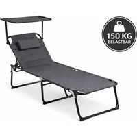 Linder Exclusiv GmbH Gartenliege Sonnenliege XXL klappbar mit Sonnendach Gartenliege verstellbar 150kg, Faltbare Gartenliege XXL mit Sonnendach, XXL Sonnenliege klappbar mit Sonnendach Gartenliege Relaxliege, 4-fach verstellbare Rückenlehne, klappbar