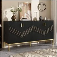 Merax Sideboard (160 L x 40 B x 80,5 H, 1 St., Buffetschrank Schrank), Kommode Anrichte mit 4 Türe,höhenverstellbaren Regalen & Metallbeinen