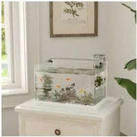 kowdom Aquarium Aquarium 20L LED Filter Pumpe 38x26x27 cm weiß, 20L, HD-Glas 3 Seiten, Kaskadenströmung, Plug-and-Play