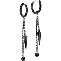 BUNGSA Creolen-Set Creolen mit zwei Ketten-Anhängern Kugel Kegel Edelstahl Damen Schwarz (1 Paar (2 Stück), 2-tlg), Ohrschmuck Ohrringe