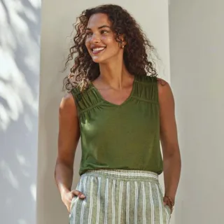 Ärmelloses Soft Flow Top aus Leinenmix, Damen,  Grün, Leinen/Baumwolle Modal, by Lands' End