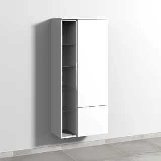 Sanipa 3way Stauraumschrank mit 1 Tür, 1 Auszug und offenen Fächern, Weiß-Soft BR18343