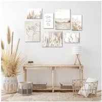 Novart Wandbild Boho Style Strand Meer Natur Wohnzimmer Schlafzimmer Boho 100x70cm, Pampas