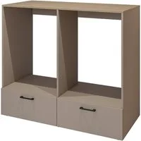 Lomadox Umbauschrank RISAN-83 beige greige Eiche Dekor 132 cm breit modern Metallgriffe Schubladen