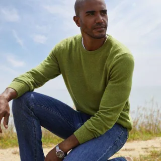 Kaschmirpullover mit rundem Ausschnitt, Herren,  Grün, Kaschmir, by Lands' End