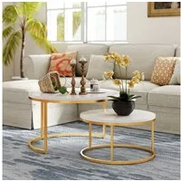 HAUSS SPOLE Couchtisch 2er-Satztisch Beistelltisch stapelbarer Sofatisch mit Stabiler Rahmen (elegantem Design, 2-St., Stabiler Eisenrahmen & leicht zu reinigende MDF-Tischplatte), Ideal für Wohnzimmer & Büro, Platzsparendes stapelbares Design