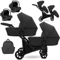 KUNERT Zwillings-Kombikinderwagen BRAV DUO 3in1 Öko-Leder Doppelkinderwagen mit Gelrädern, 12 Konfigurationen, leichter Aluminiumrahmen, große Ablagefächer