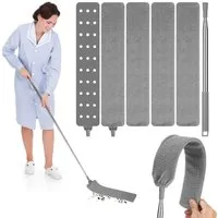 SinLaw Wischmopp Teleskopischer Hacken-Bürstenmop, ausziehbar 0,8 m - 2,5 m, abwaschbar, Mit Edelstahl-Teleskopstange und zwei Reinigungsbürsten