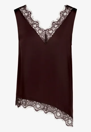 zero - Satin-Top mit Spitze chocolate plum - Gr. - 38