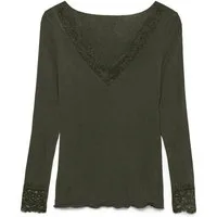 Vero Moda Langarmshirt VMSKYE LS V-NECK LACE TOP JRS NOOS Materialmix, mit Wolle und Stretch, slim fit