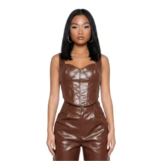 Missy Empire - Korsett Top für Damen, PU (Braun)