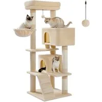 PETEPELA Kratzbaum 143cm Kratzbaum mit abnehmbarem Kissen, Kratzpfosten, Doppel-Katzenhaus – Extra groß für schwere Katzen