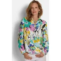 GOLDNER Schlupfbluse Viskosebluse mit Blumenprint Schlupfbluse mit Rüschenkragen, Gummibund und Langarm