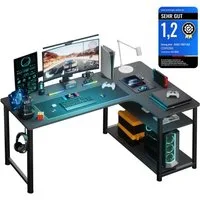GTPLAYER Schreibtisch Gaming Tisch Eckschreibtisch mit Regal USB-Ladeanschluss und Steckdose (1 Tisch), 120/100cm Computertisch L Form, PC Tisch für Büro, Heimbüro