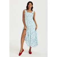 FS Collection Trägerkleid Damen Trägerkleid Sommerkleid Freizeitkleid mit gesmoktem Oberteil (Größen: XS (EU:36 / UK:8) · S (EU:38 / UK:10) · M (EU:40 / UK:12) · L (EU:42 / UK:14) · XL (EU:44 / UK:16) Gesmoktes Oberteil, Rüschenträger, florales Muste