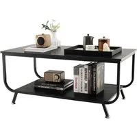 COSTWAY Couchtisch, Marmor, rechteckig, mit Stauraum, 105x55x46,5cm, schwarz