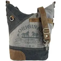 Sunsa Umhängetasche Graue Vintage Tasche. Damentasche in Hobo Form mit Pferde Aufdruck