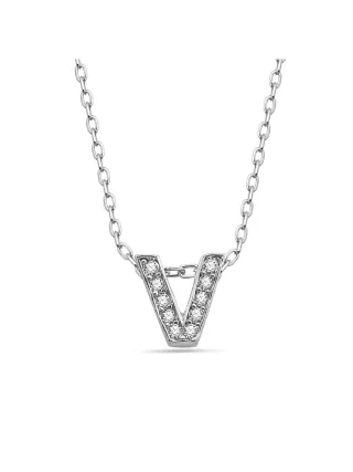 Dkeniz Anhänger mit Kette Buchstabe V 925/- Sterling Silber