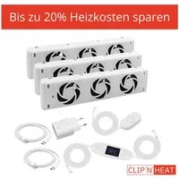 CLIP & SHADE Heizkörperventilator Triple Set mit 3x Ventilator, Heizkörperverstärker, Heizungslüfter