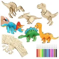 FOUORTUNATE-BEE 3D-Puzzle 12 Stück Dinosaurier Holz Bastelset für Kinder Drachen Geburtstag, Puzzleteile, 3D Puzzle Holz zum Bemalen und Basteln DIY Dino Holzbastelsets