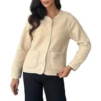 Ital-Design Bouclèjacke Kuscheljacke für Damen – Modisch, Komfortabel, Vielseitig (90764041) Übergangsjack in Beige