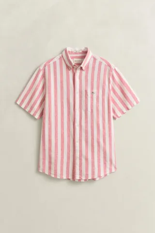 GANT - Gestreiftes Kurzarm-Hemd aus Leinenmix rose pink - Gr. - S