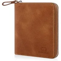 Brown Bear Geldbörse Classic 8009 mit umlaufenderm Reißverschluss aus Echtleder, mit 10 Kartenfächern und RFID-Schutz Farbe Cognac-Vintage