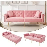 Merax Schlafsofa mit Bettfunktion, 1 Teile, 2-Sitzer-Sofa mit verstellbarer Rückenlehne & goldenen Metallfüßen