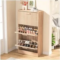 PXloue Schuhschrank mit 2 Klappen Schuhregal Schukipper( mit Kippsicherung)  Schuhkommode im Flur Diele,Trennwand verstellbar, 113x24x60cm
