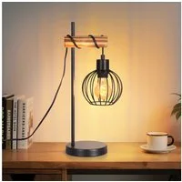 Nettlife Tischleuchte Vintage Industrie Metall Holz Schwarz E27 50cm Retro Nachttischleuchte, mit Kippschalter, LED wechselbar, ohne Leuchtmittel, Wohnzimmer Schlafzimmer Kinderzimmer Esszimmer