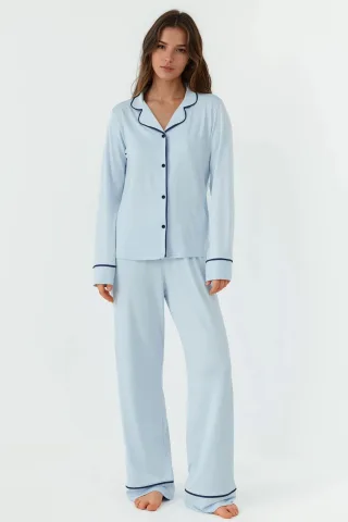 Lässiges Longsleeve-Pyjama-Set mit extra weichem Touch und Hemdkragen