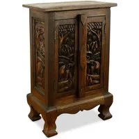 livasia Kommode kleiner Massivholzschrank mit Schnitzerei, handgefertigt, 40x24x60cm