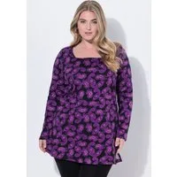 Ulla Popken Longshirt Longshirt Paisley A-Linie Carré-Ausschnitt Langarm