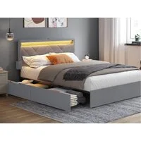 VASAGLE Polsterbett Bettgestell, Metallbett (140 x 200 cm, 4 Schubladen, verstellbares gepolstertes Kopfteil), LED, Ladestation, in 4 Größen verfügbar
