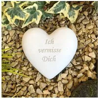 Radami Gartenfigur Grabherz Spruch "Ich vermisse Dich" 12cm,580g weiß
