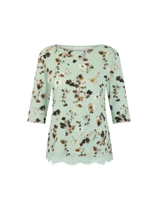 Marc Cain Collections - Blütenshirt mit Spitzenbesatz silt green - Gr. - 36