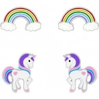 ALEXANDER YORK Ohrstecker-Set REGENBOGEN, EINHORN, 4-tlg., 925 Sterling Silber