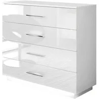 Lookway Kommode LINA mit Chrom Griffen und LED Weiß / Weiß hochglanz, 95 cm