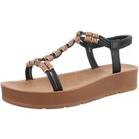 Ital-Design Damen Freizeit Riemchensandalette (86345133) Keilabsatz/Wedge Keilsandaletten in Schwarz
