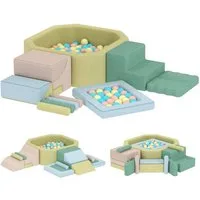MC Star 15-teiliges Softbaustein-Set, 200 Kunststoff-Bälle, Bällebad Spielbausteine, (für Kleinkinder, Indoor, Schaumstoff, Bunt)