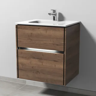 Sanipa Twiga Keramik-Set Design mit 2 Auszügen und LED-Beleuchtung, Eiche-Tabak SL25450