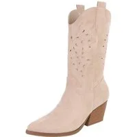 Ital-Design Stylische Stiefeletten mit filigranem Design und Komfort Westernstiefel (91409527) Blockabsatz Stiefel in Beige