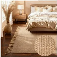 HANSE Home Teppich Fjord, rechteckig, Höhe: 10 mm, Jute, Handgemacht, Naturteppich, Wohnzimmer, Läufer, Fransen