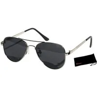 Rennec Sonnenbrille Kinder Pilotenbrille Polarisiert Jungen Mädchen 6 bis 11 Jahre (inklusive Brillenbeutel) Gläser UV400 Schwarz Getönt, stabiles Metallgestell