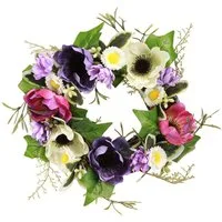 Florists Products Dekokranz Künstlicher Kranz Anemonen Margeriten Deko Lila Weiß Ø25cm