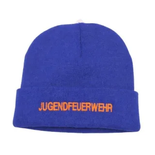 Wintermütze Jugendfeuerwehr | Royalblau | Schriftzug "JUGENDFEUERWEHR" in neonorange | Unisize | 100 % Acryl | doppelt gestrickt | Strickmütze