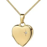 JEVELION Medallionanhänger mit Brillant Herz Anhänger 750 Gold Medaillon für 2 Bilder Herzkette (Foto Amulett, für Damen und Mädchen), Mit Halskette vergoldet - Länge wählbar 36 - 70 cm oder ohne Kette.